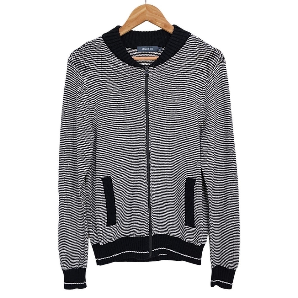 Michael Stars Striped Bomber Jacket Men's Black & White Size Small Cotton Terry